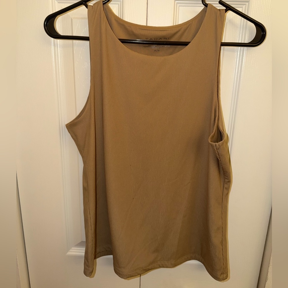 Tahari Tan Sleeveless Ribbed Tank Top
